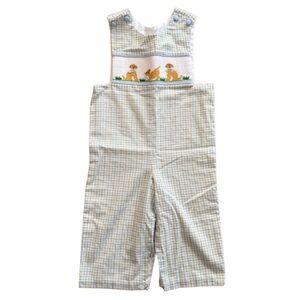 Shrimp and Grits Blue and Tan Gingham Kids Longall Puppy Smocked Plate